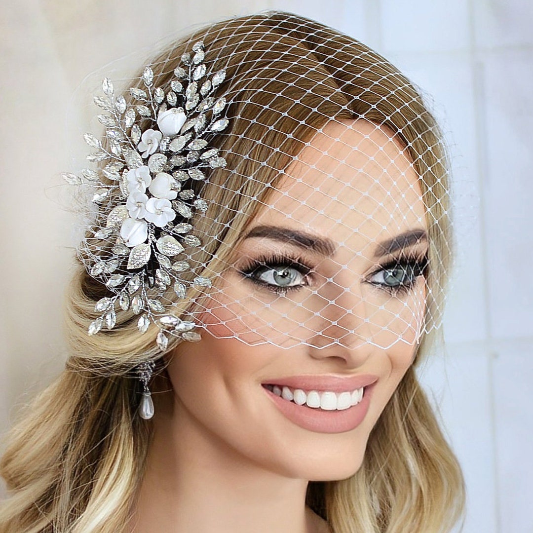 Birdcage Veil, Wedding Bird Cage Veil, Crystal Pearl Bridal Comb