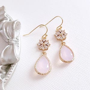Pink Opal Earrings, Crystal Earrings for Bride, Bridesmaids, Handmade Earrings for Wedding, Blush Bridal Earrings, Gift Jewelry