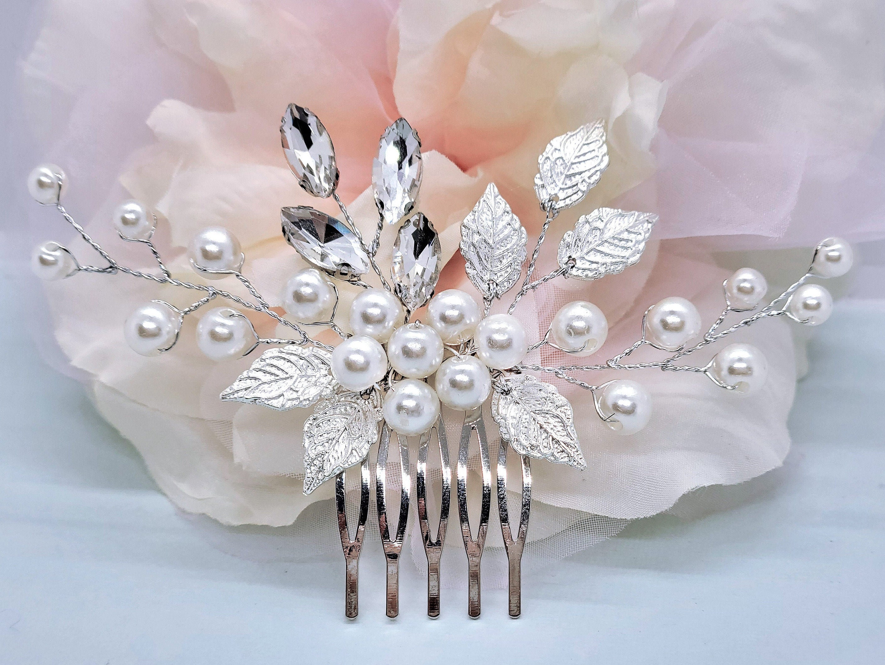 Blue and White Bridal Hair Comb - wide 2