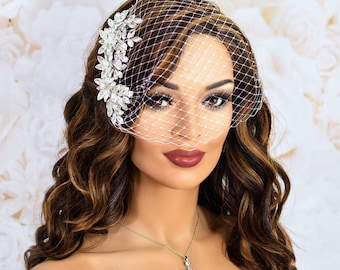 Birdcage Veil, Wedding Bird Cage Veil, Silver Bridal Hair Comb, Bridal Veil, Small Veil Fascinator, Veil for Bride Wedding