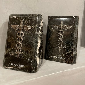 Genuine Marble Personalized Bookends, gift for graduate, gift for doctor, professional gift