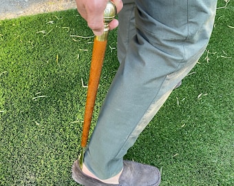 Brass and Teakwood 24" Shoe Horn, Solid brass shoe tongue and handle, Cleaning Sponge and Hanging Hook Built in, Grandfather Gift, Dad Gift