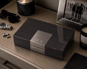 Gifts for men, Personalized Mens Wood Valet Box and Catchall, High Lacquer Finish, Gifts for Boyfriend, jewelry box. 9.75" x 6.25" x 2.5"