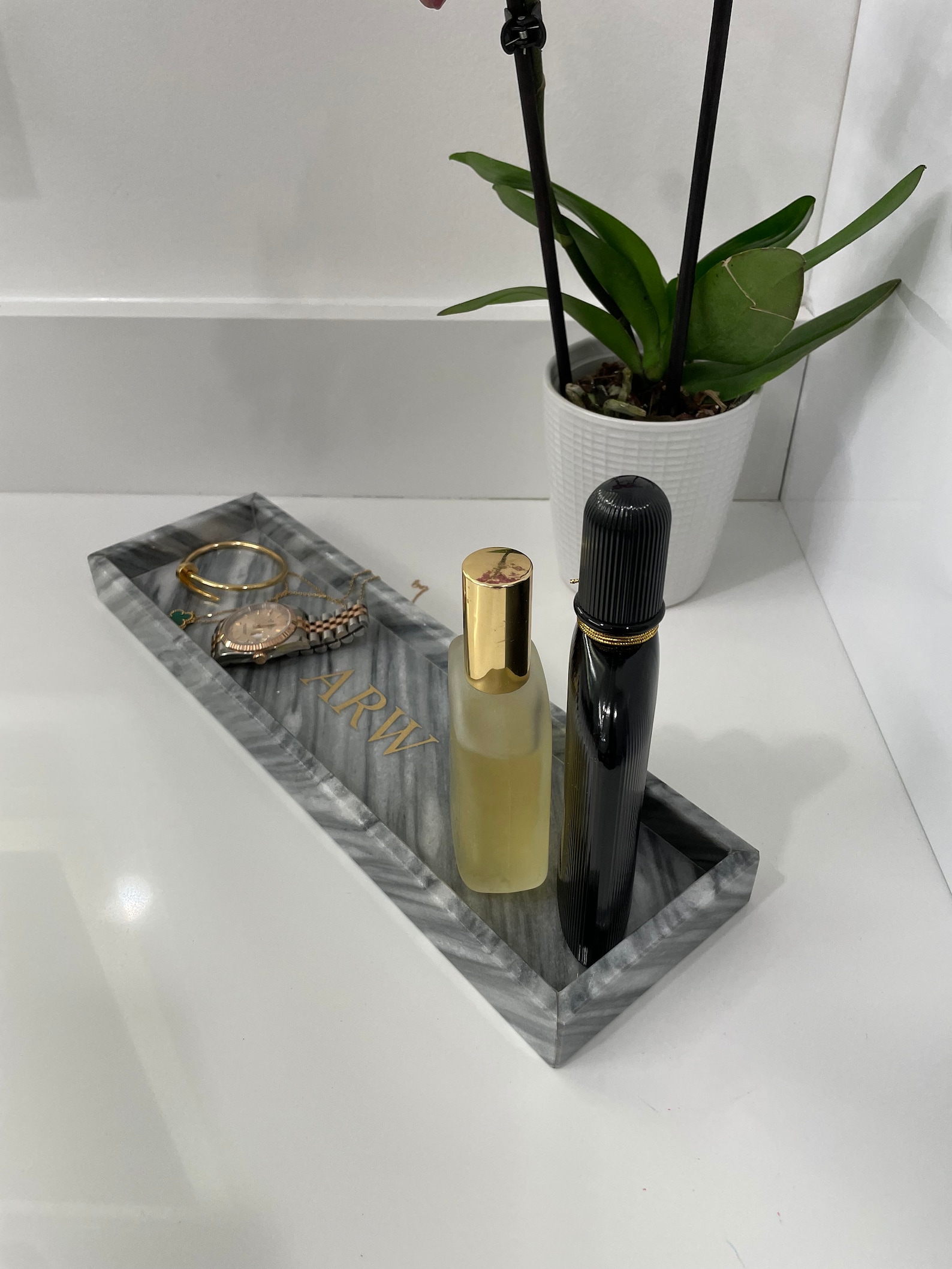 Personalized Handcrafted Genuine Marble Bath Tray, Vanity Tray, Jewelry Valet, Bathroom