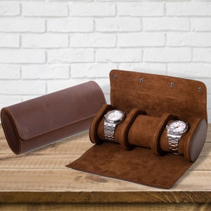 Personalized Leather Travel Watch Storage, Leather watch case, Travel Watch Case, leather watch roll, Custom Travel Case, Father&#39;s Day gift