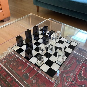 Handcrafted Acrylic Chess Set, Modern Chess Set, Housewarming Gift, Gift for the hostess, Board Game, Gift for the boss, Coffee Table Decor