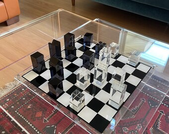 Handcrafted Acrylic Chess Set, Modern Chess Set, Housewarming Gift, Gift for the hostess, Board Game, Gift for the boss, Coffee Table Decor