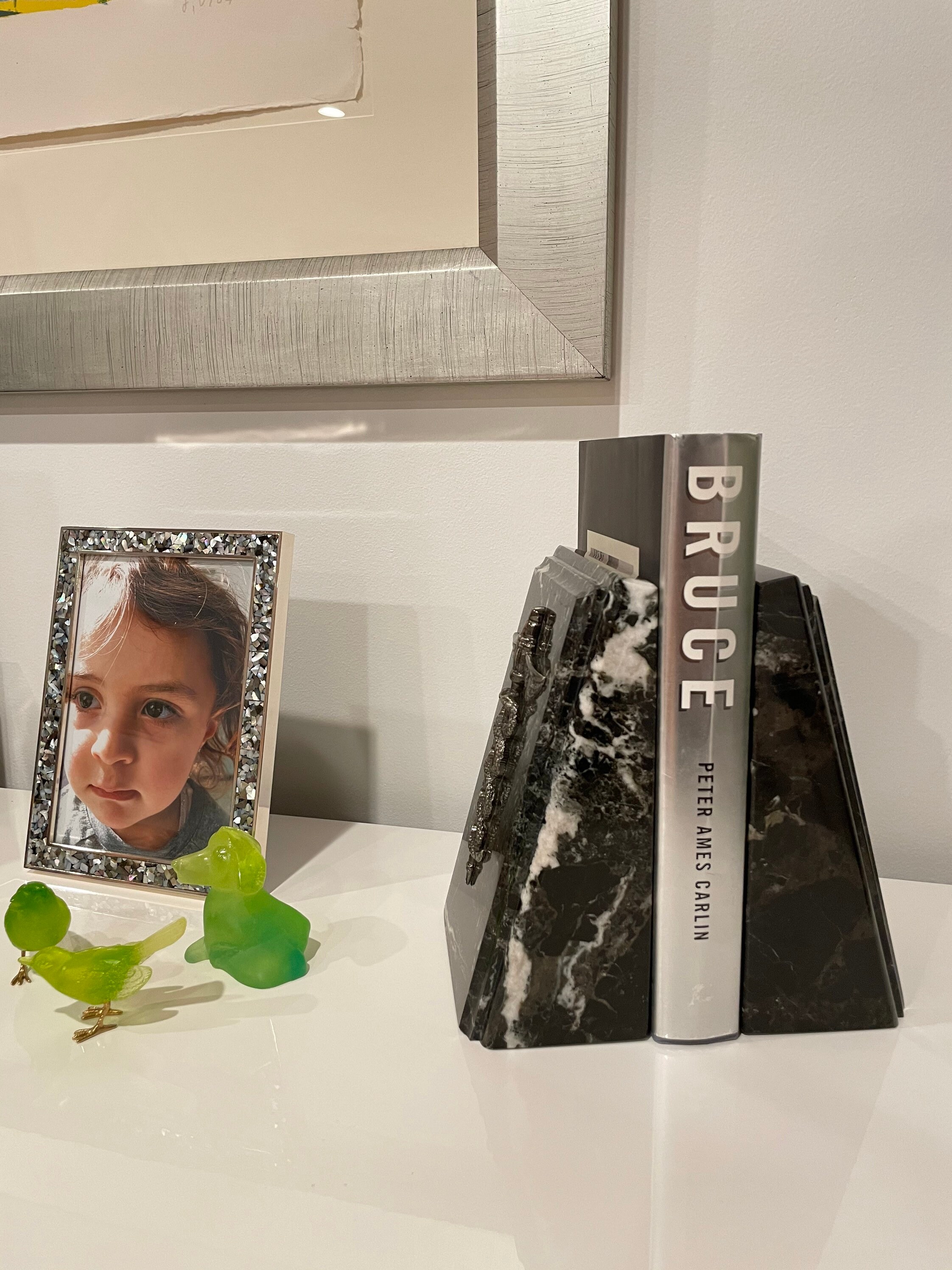 thumbnail image 2 of Bey Berk Black Zebra Marble Bookends With Antique Gold Plated Legal Emblem, Avai 2 of 10