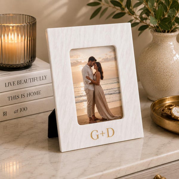 Personalized Genuine Marble Picture Frame – Engraved Photo Frame, Luxury Wedding, Anniversary, Family Gift – 4x6, 5x7 & 8x10