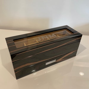 Luxury Five Watchbox and Cufflink Storage box, Ebony Veneer with High Lacquer Finish, Gifts for him, Fathers Day gift, Bachelor Pad Gift