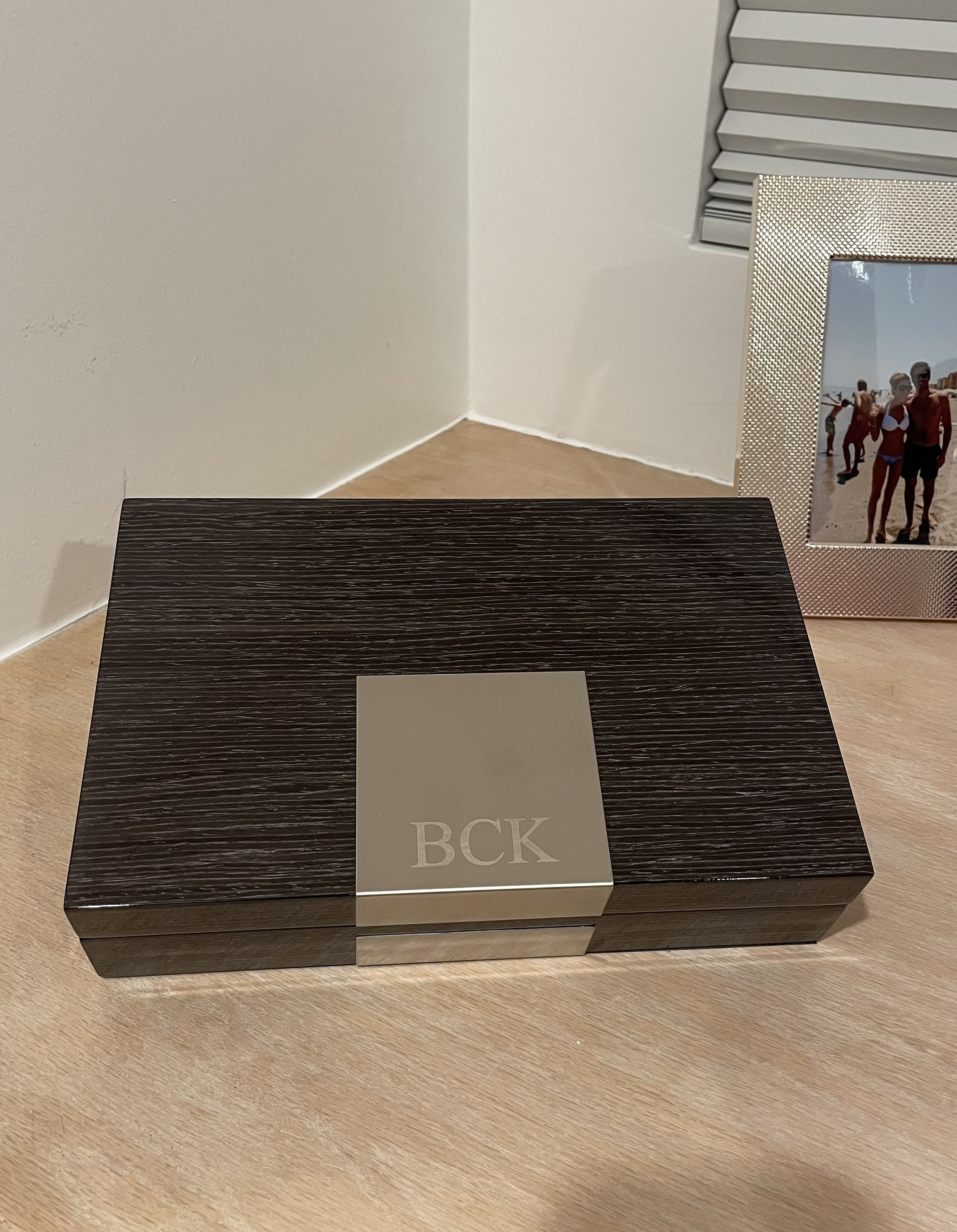 Wood Memory Box For Men Custom, Blue Alcohol Ink, Cufflink Box