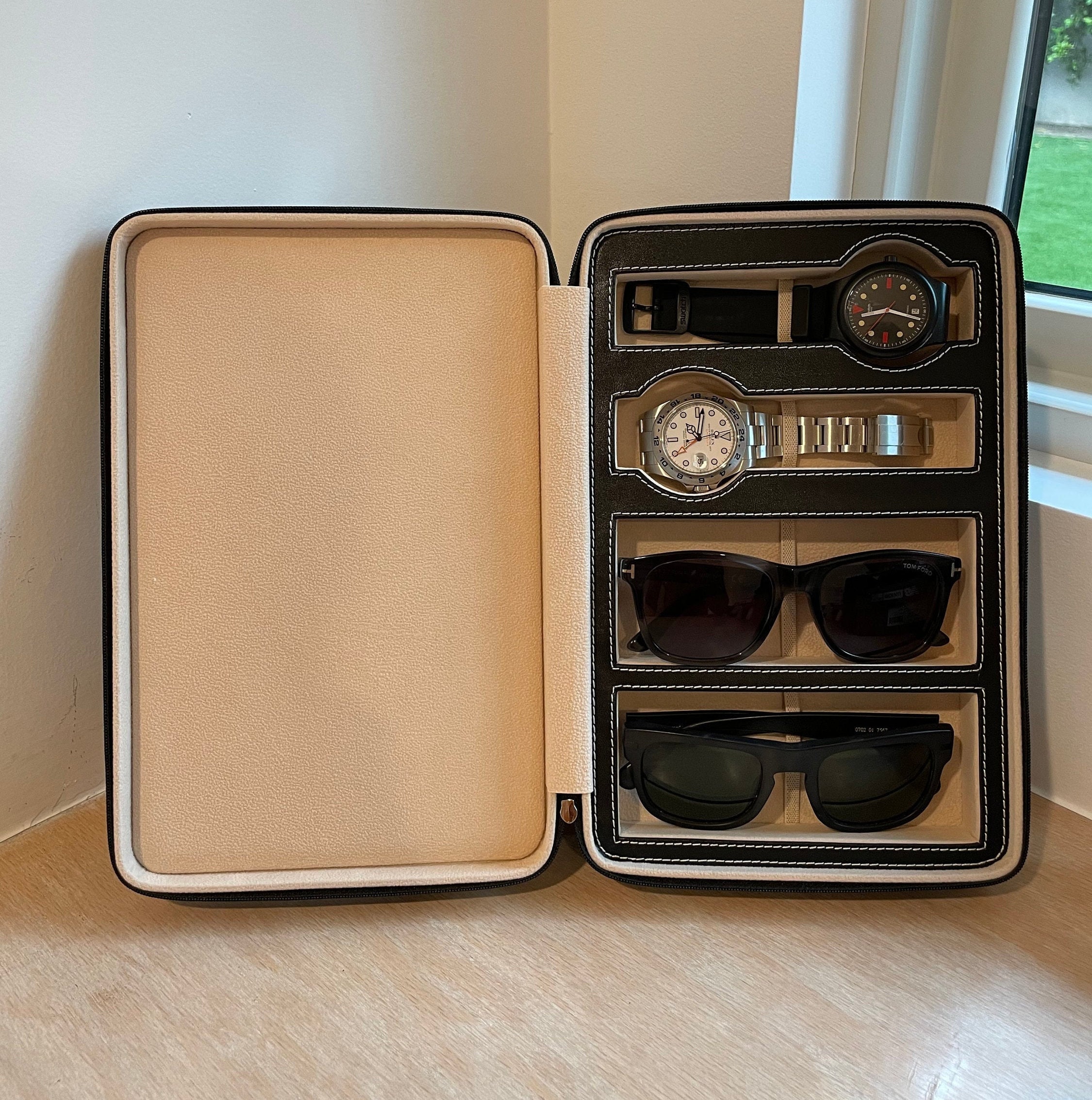 Decor Luxury Wooden Watch Valet Sunglasses Jewelry Box Storage (Sweetheart)