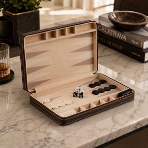 Personalized Leather Backgammon, Backgammon Set, Housewarming Gift, Gift for Groomsman, Custom Board Game, Travel Backgammon Set