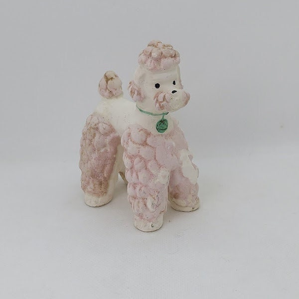 Vintage Wales Pink and White "Weather" Poodle Figurine, Made in Japan, Gold Dusted Weather Dog