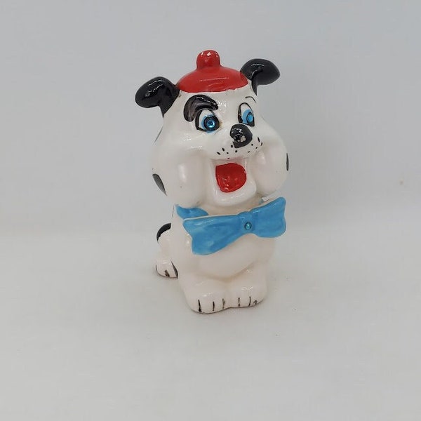 Vintage Kreiss Japan Anthropomorphic Black and White Spotted Bulldog Pepper Shaker, SINGLE SHAKER