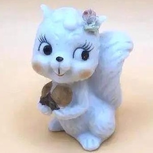 Vintage Miniature Anthropomorphic Napco Napcoware Squirrel Chipmunk with Applied Flowers on Head and Holding Acorn Nuts