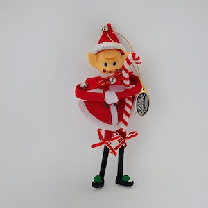 Vintage Retired Katherine&#39;s Collections Christmas Pixie Elf with Candy Cane Ornament
