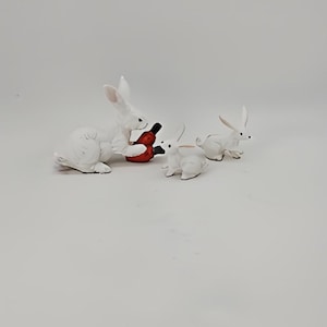 Lot of 3 Vintage Bone China Japan Miniature White Rabbit Bunny Family, New Zealand White Rabbit Figurine