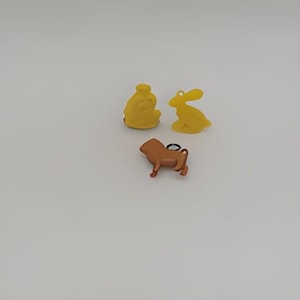 Lot of 3 Antique 1940s Celluloid Rabbit Bunny, Lion, and Monkey Cracker Jack Gumball Prize Charms, Made in Japan
