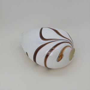Vintage Rock Cottage Glassworks Signed Dierk Van Kappel Art Glass Tear Drop Dragons Egg Shaped Paperweight, White with Red Veins Handblown