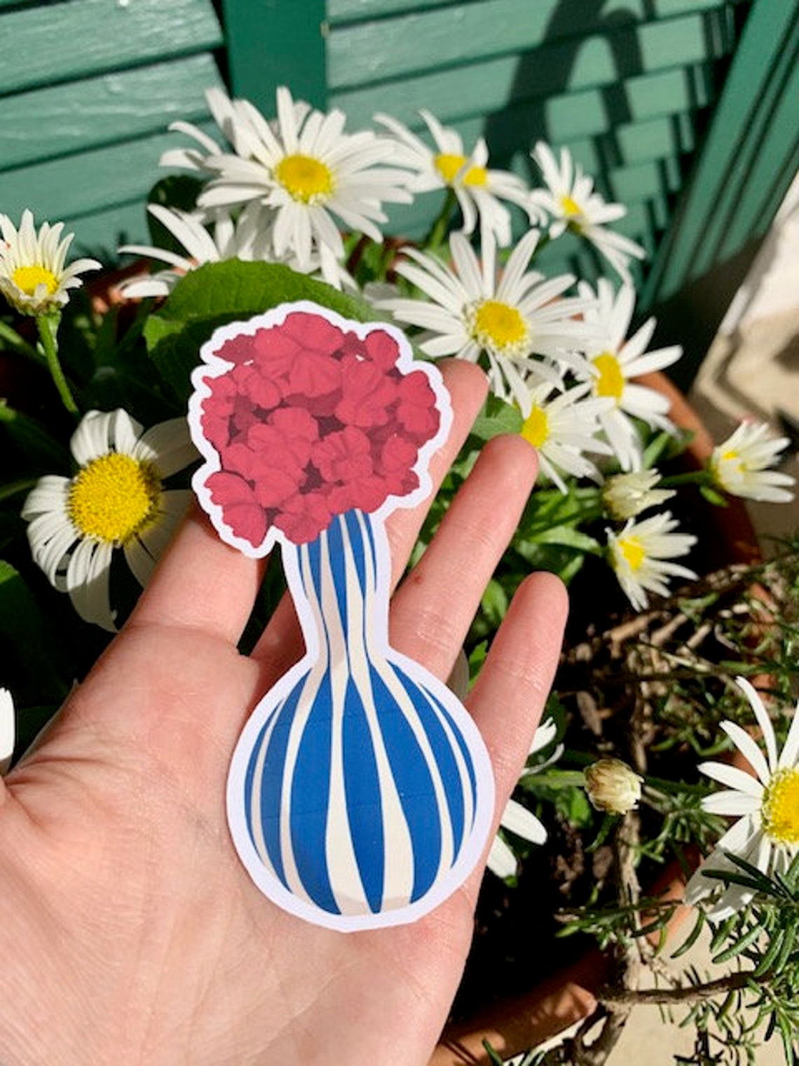 Vinyl Sticker Vintage Vase and Red Flowers Etsy