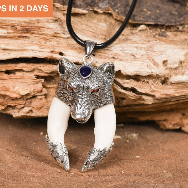 HAQUIL Viking Wolf Tooth Necklace - Stainless Steel Pendant With Box Chain For Men