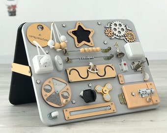 Montessori Double Panel, Sensory Activity Board with Blackboard Babymania Montessori&#39;s Busy Board Sensory table for kids with Blackboard