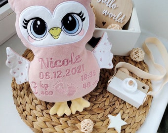 Personalized embroidered soft toy, Owl, embroidered toys, embroidered animal, for newborn consolation.