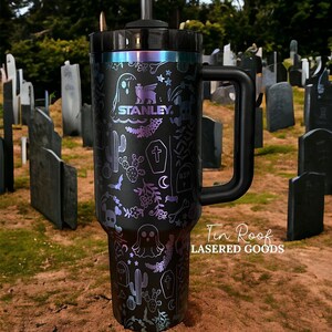 Halloween Doodles, Ghost, Bats, Cactus, Skulls & Bones 40 oz Travel Tumbler - Customizable - Gift - Personalized- Laser Engraved