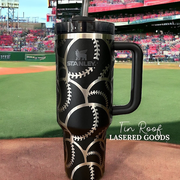 Baseball Softball Burst Wrap Around Engrave, 40 oz Stanley or Super Dupe Travel Tumbler - Customizable - Gift - Personalized- Laser Engraved