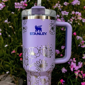 Wildflower Floral Engraved Personalized 40 oz Travel Tumbler - Custom - Limited Edition Color Options