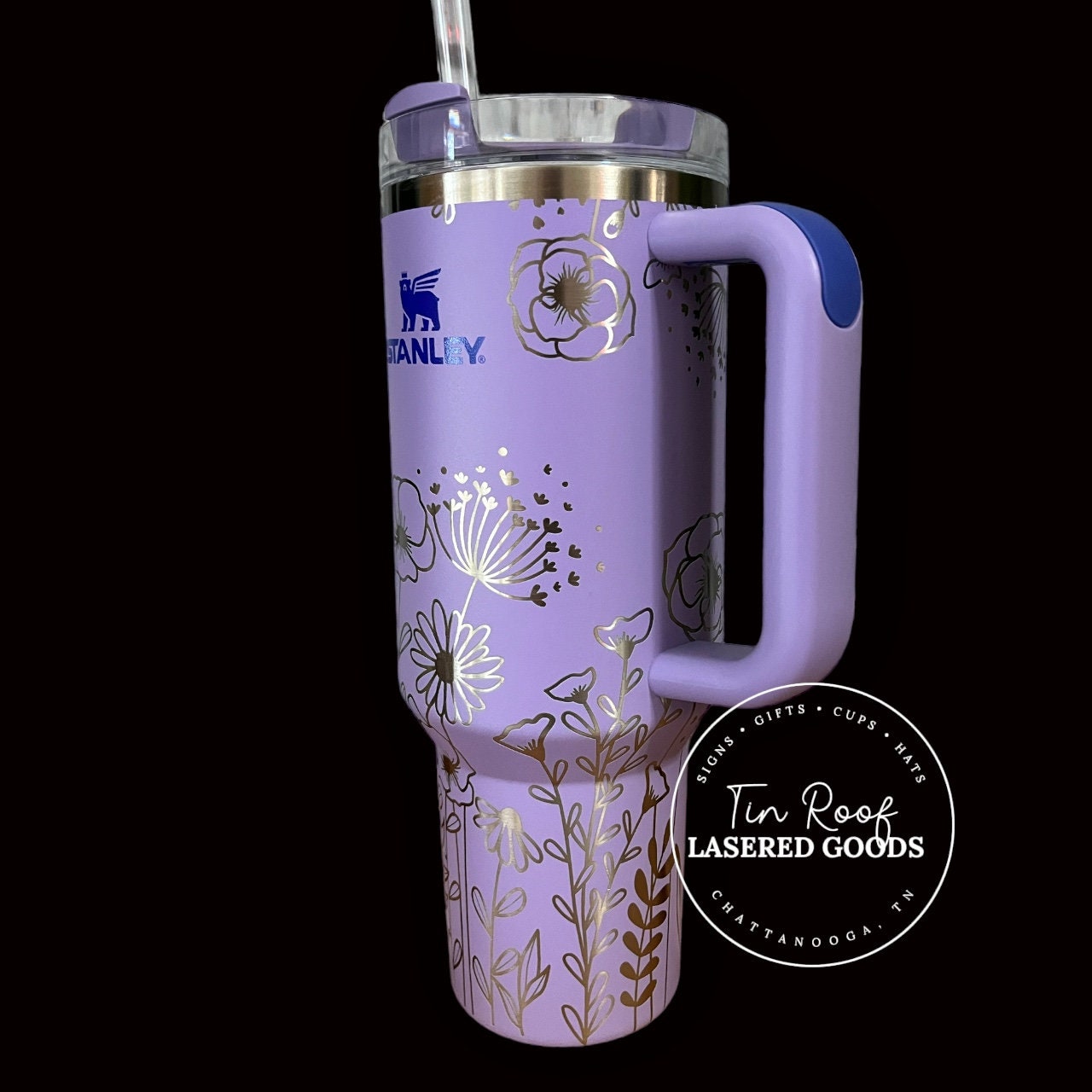 Floral Custom Stanley Adventure Quencher 40 oz tumbler – Etch and