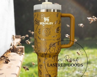 40 Oz Stanley Tiger Lily Tumbler Engraved With Hibiscus Flowers. 