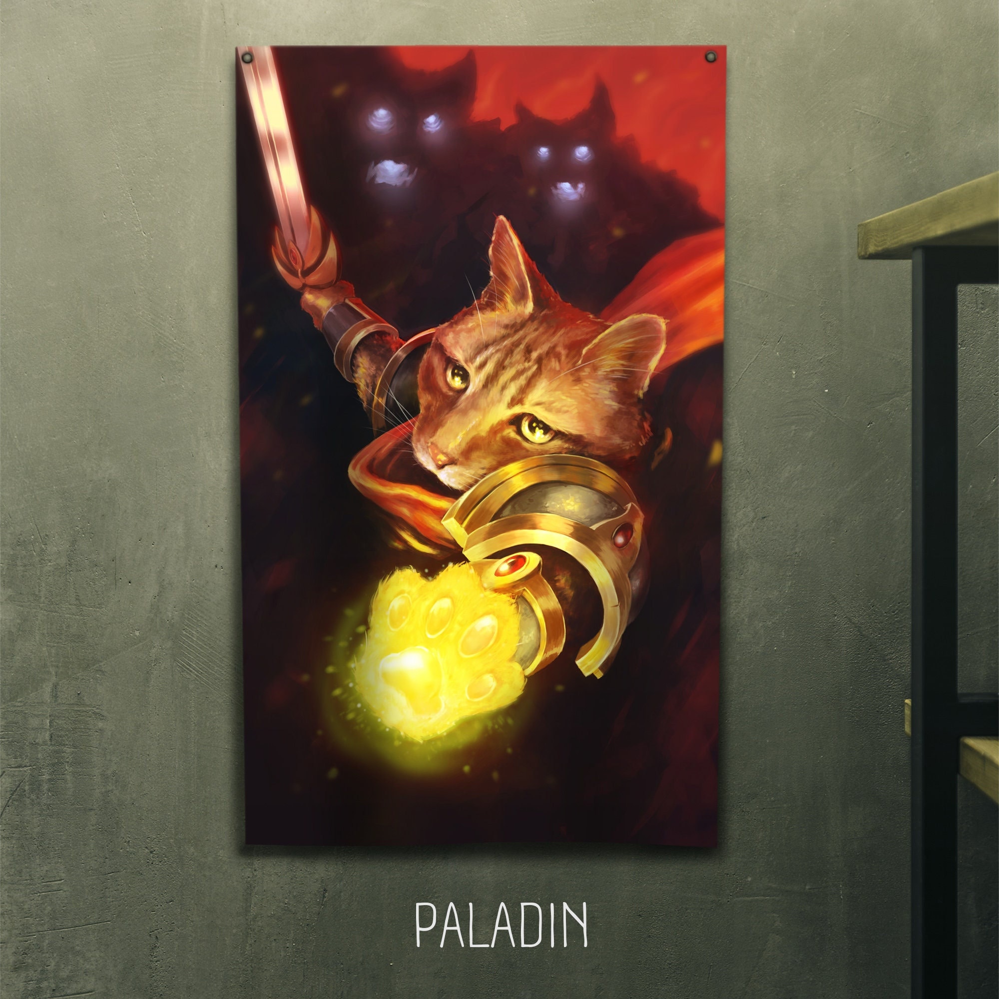 Kattenklasse muurvlaggen | 35x56 Inch Wandvlag | Fantasie kattenkunst | DnD | D&D katten | RPG kat kunst aan de muur | DnD-klasse katten | TTRPG Gamekamer Art