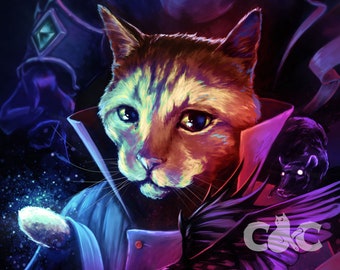 Wizard Cat Print | DnD Art Print | Fantasy Wall Art | Cat Fantasy Art | Wizard Cat Painting
