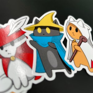 Final Fantasy 1 Cat Sticker Pack  | Pack of 4 Final Fantasy Stickers | Black Mage | White Mage | Red Mage | Cat Stickers