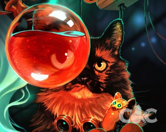 Artificer Cat Print | DnD Art Print | Fantasy Wall Art | Cat Fantasy Art | Artificer Cat Painting