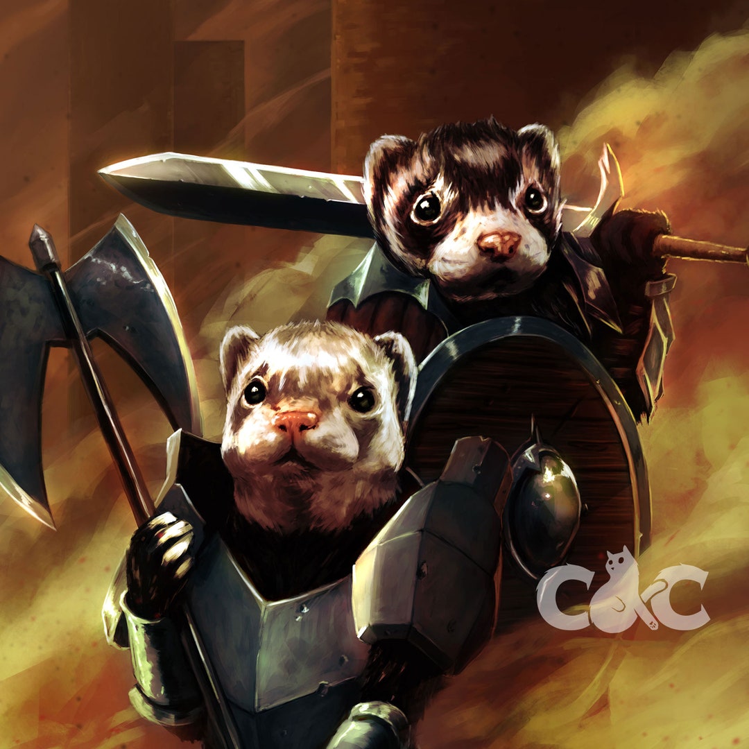 Fighter Ferrets Print Dnd Fantasy Wall Art Dnd Fighter Etsy