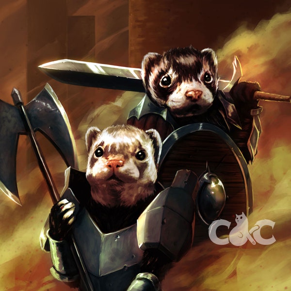 Fighter Ferrets Print | DnD Fantasy Wall Art | DnD Fighter