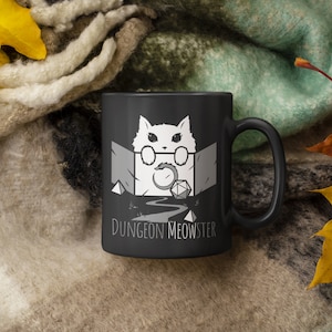 Dungeon Meowster Mug | Dungeon Master Gift | DM Cat Mug | DM Coffee Mug | D and D player gift | DM Gift| Funny DnD Mug | D20 Cat Mug