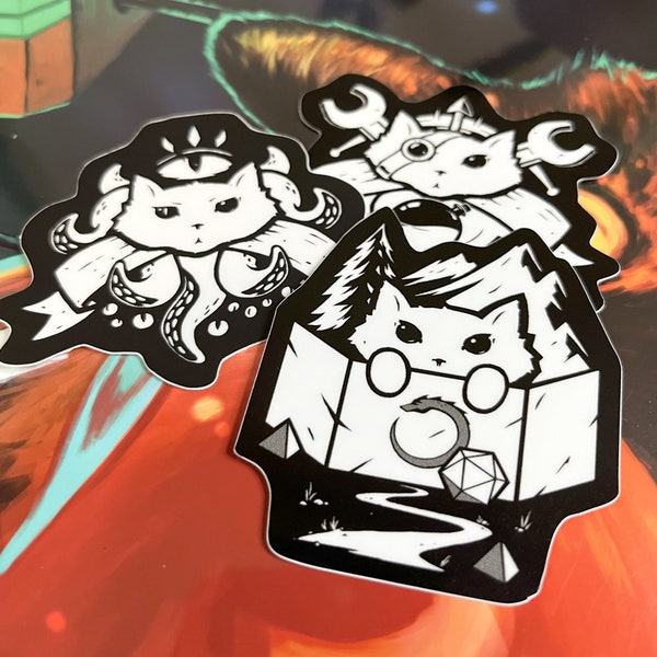 DnD Class Cat Sticker Pack | DnD Cat Stickers | DnD Stickers | DnD Classes as Cats! | Dungeons and Dragons Cat Lover Stickers