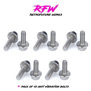 May include: A pack of 10 silver anti-vibration bolts for Logitech G29, G920, and G293 racing wheels. The bolts are designed to reduce vibration and noise from the steering wheel.