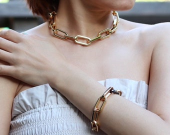 Trendy link chain, chunky gold necklace, short, long, Y necklace, bracelet in one, waterproof, nice gift idea for women