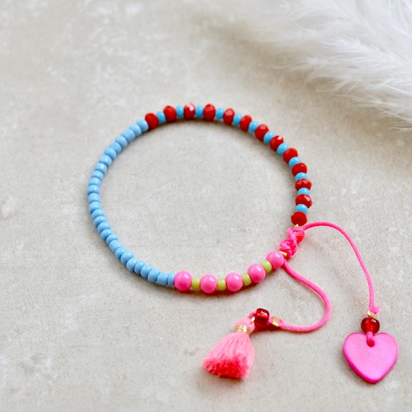 Buntes Layering Perlen Armband, Sommerliche Farbe, Verstellbares Armband, Geschenkidee für Frauen