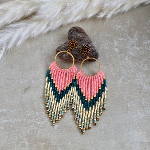 Boho Chic Beaded Fringe Earrings, Seed Bead Hanging Earrings, Statement Jewelry, Beautiful Gift Idea for Girlfriend