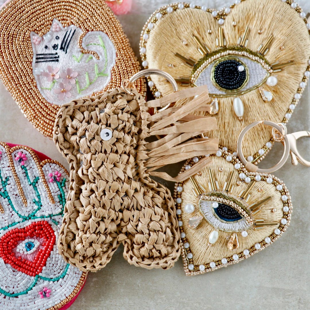 Raffia Keychains Crocheted Horse Keychain, Boho Bag Charm Made of Raffia, Natural Look ...