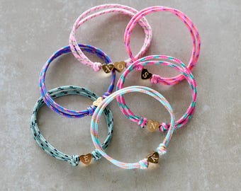 Surfer bracelet with stainless steel heart letter beads, adjustable friendship bracelet, personalized bracelet, gift idea for her