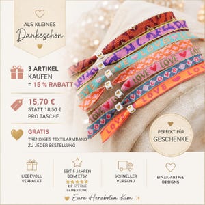 May include: A collection of six woven fabric bracelets featuring various patterns including the word LOVE and heart motifs. Each bracelet is accented with a small white square bead containing a gold heart symbol. The bracelets are displayed in a stack.