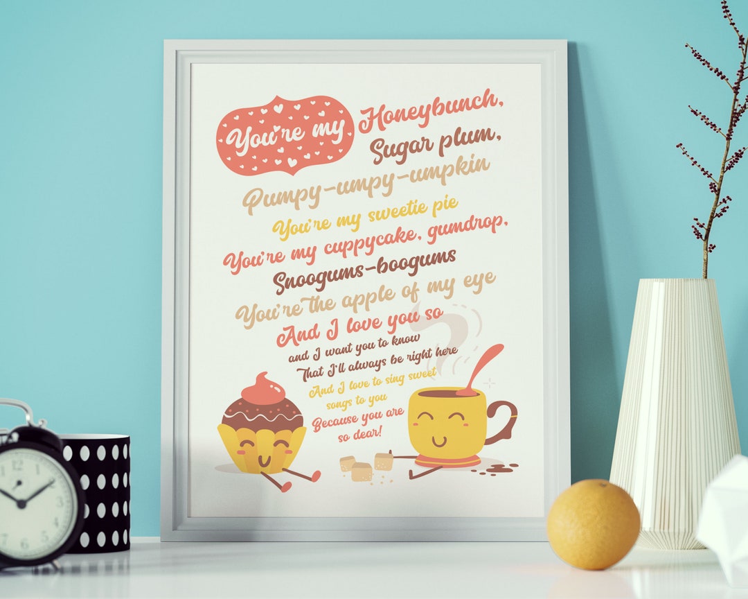 Cuppy Cake Song Lyrics, Printable, Poster, A3, A4, A5 Gold & Pink