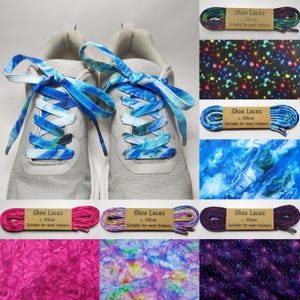 Fabric Shoe Laces Handmade Bright 105cm Trainers Blue Pink Black Purple Material Shoelaces